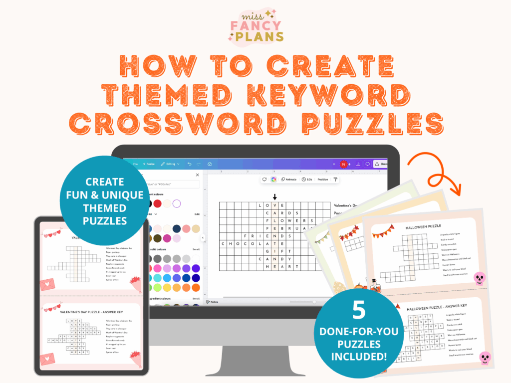 Mockup for course How to Create Themed Keyword Crossword Puzzles.
